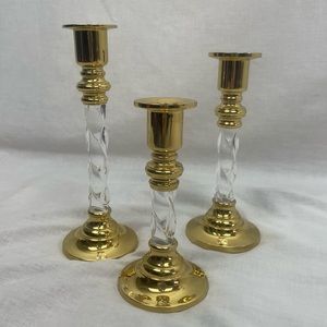 Set of 3 Vintage PartyLite Brass Candlestick Holders